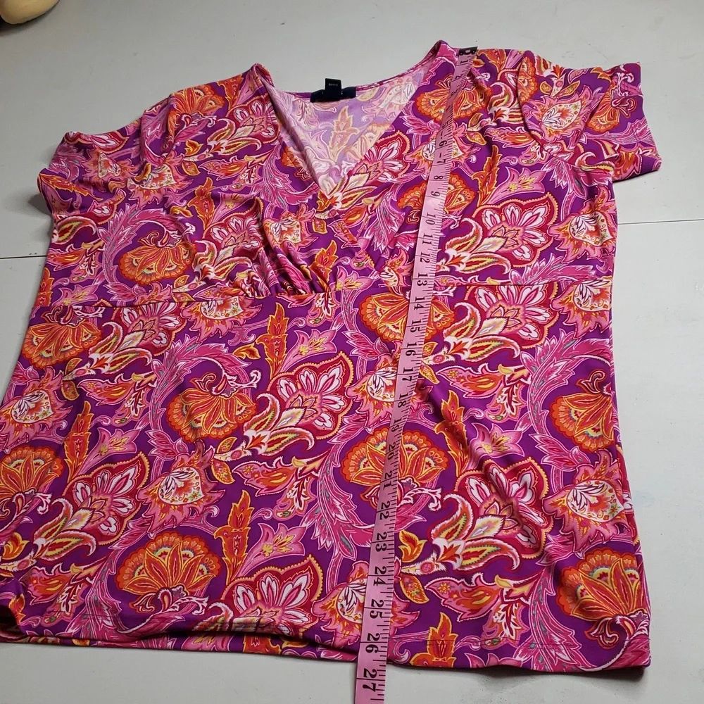 Chaps Floral Paisley Liquid Knit Babydoll Blouse Size 2X Plus Size Bohemian